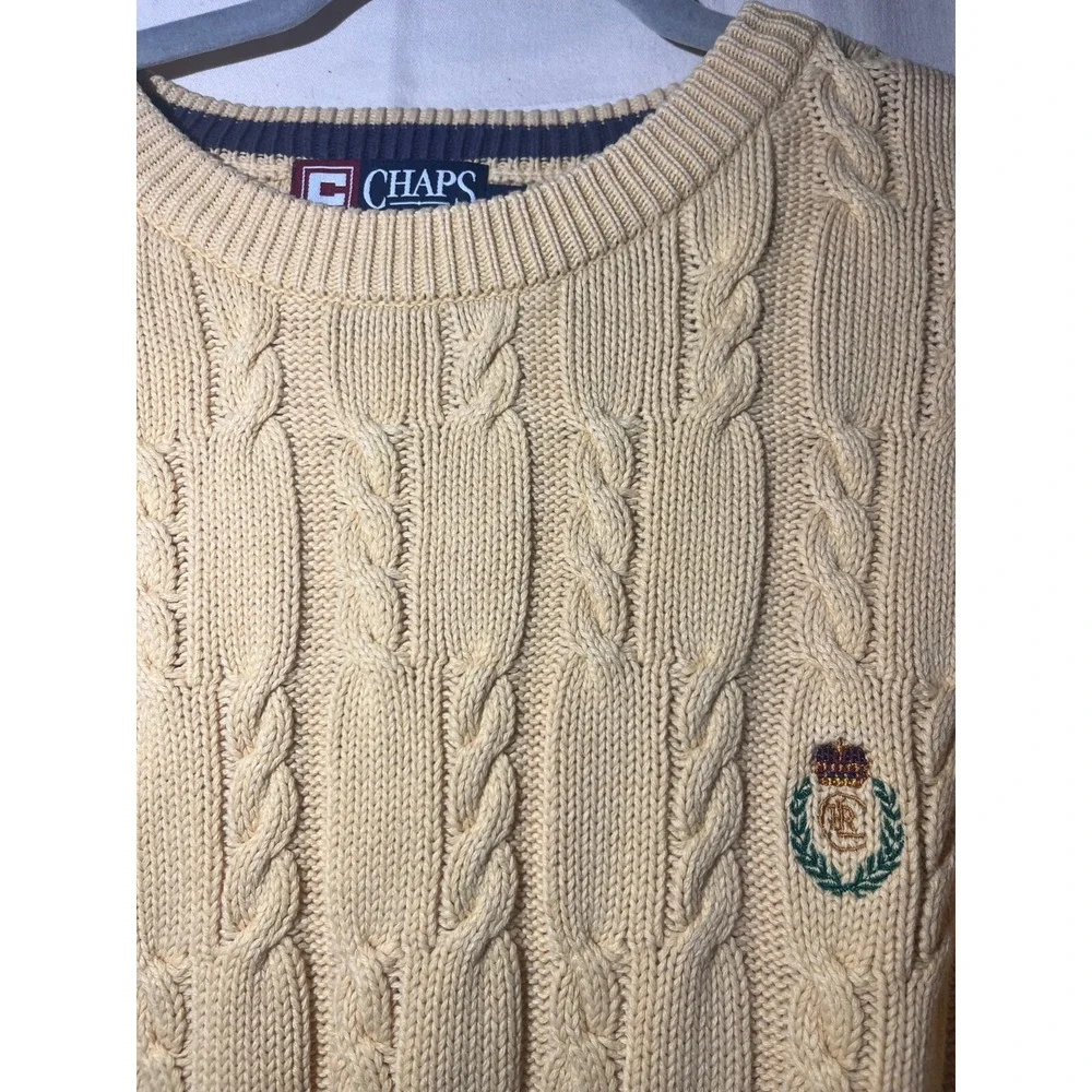 Chaps Ralph Lauren Sweater Adult SZ L Yellow Relaxed Cable Knit Pullover Q27